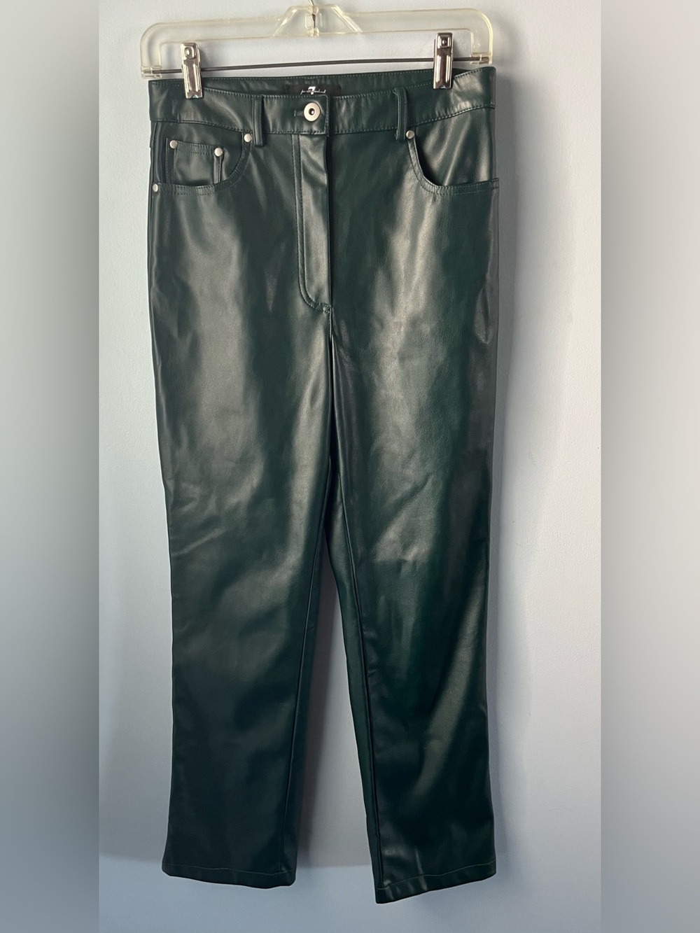 7 For All Mankind Forest Green Faux Leather High Rise Straight Leg Pants Size S